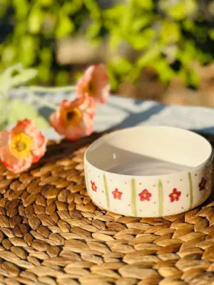 Kırmızı Çiçek Bowl Kase - el yapımı seramik