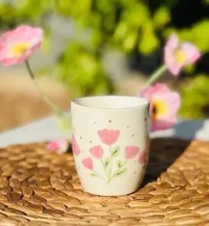Pembe Çiçekler Mug - el yapımı seramik