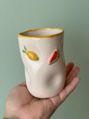 Karpuzlu Büyük Boy Mug - el yapımı seramik kupa detayı | Sen'Arte