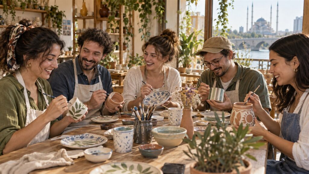 Adana'da arkadaşlarla seramik boyama workshop etkinliği