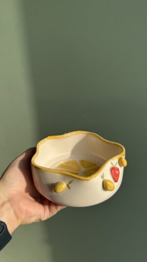 Limonlu Çilekli Kase - el yapımı seramik kase | Sen'Arte